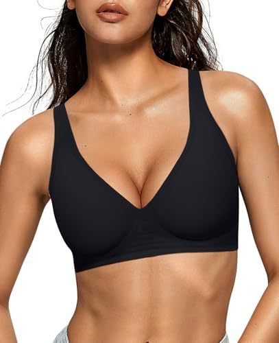 OEAK Women's Deep V Bra Wire-Free Comfort Bra Support Wire-Free Bra T-Shirt Push-Up Bra
