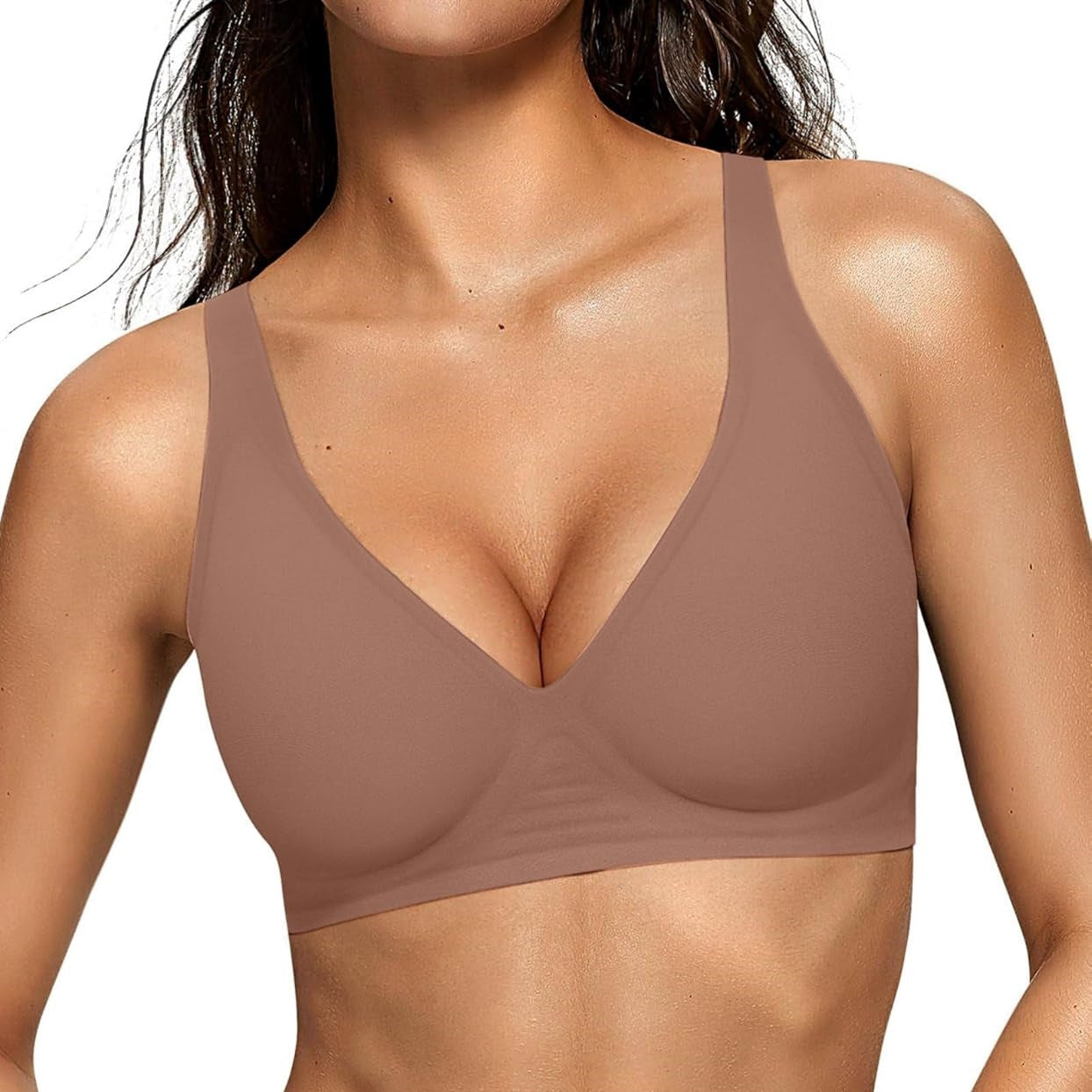 OEAK Women's Deep V Bra Wire-Free Comfort Bra Support Wire-Free Bra T-Shirt Push-Up Bra