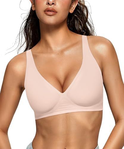 OEAK Women's Deep V Bra Wire-Free Comfort Bra Support Wire-Free Bra T-Shirt Push-Up Bra