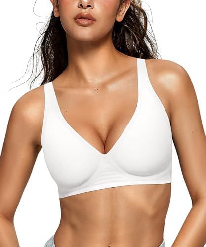 OEAK Women's Deep V Bra Wire-Free Comfort Bra Support Wire-Free Bra T-Shirt Push-Up Bra