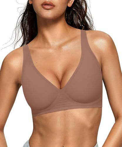 OEAK Women's Deep V Bra Wire-Free Comfort Bra Support Wire-Free Bra T-Shirt Push-Up Bra