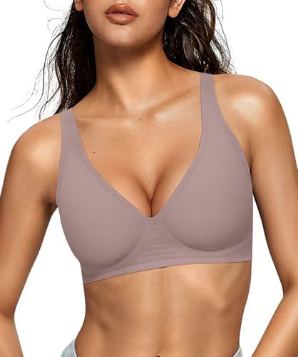 OEAK Women's Deep V Bra Wire-Free Comfort Bra Support Wire-Free Bra T-Shirt Push-Up Bra