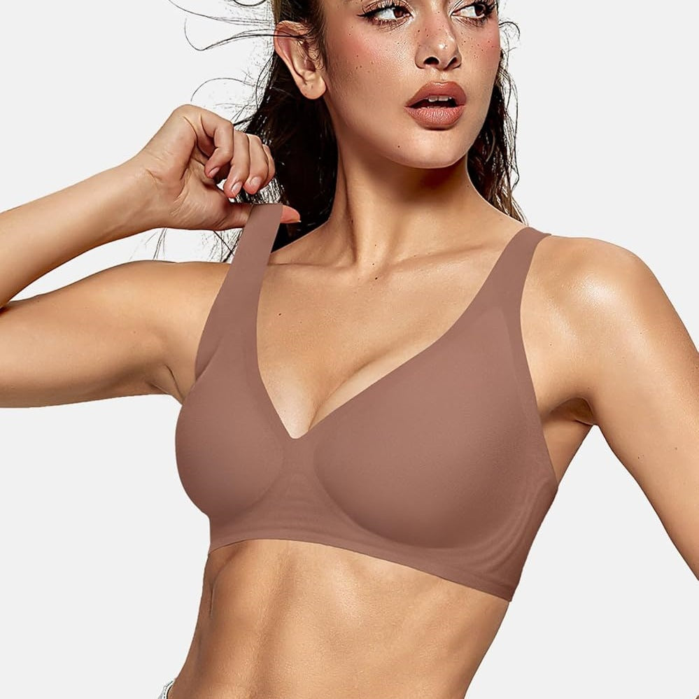 OEAK Women's Deep V Bra Wire-Free Comfort Bra Support Wire-Free Bra T-Shirt Push-Up Bra