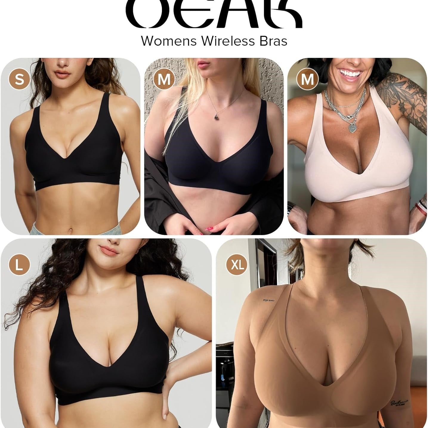 OEAK Women's Deep V Bra Wire-Free Comfort Bra Support Wire-Free Bra T-Shirt Push-Up Bra